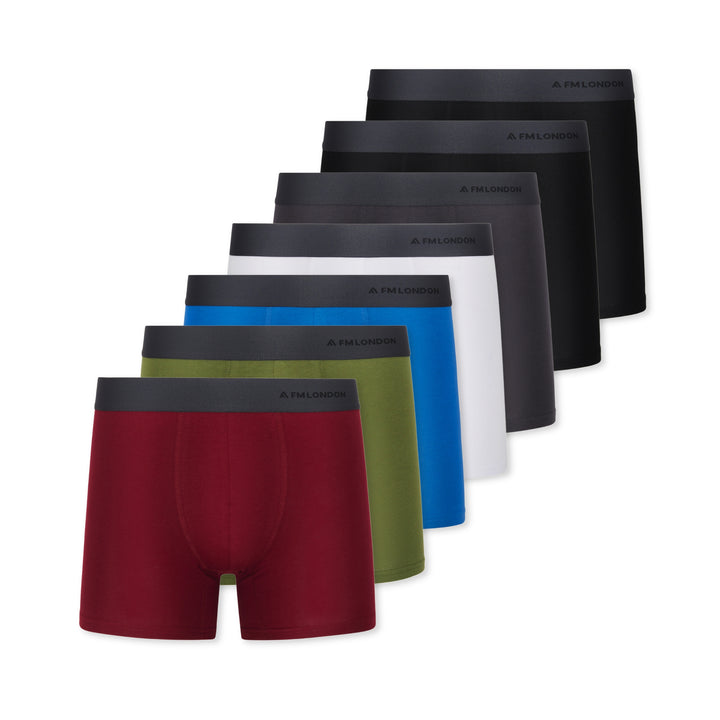 Set of men's underwear in various colors on a white background